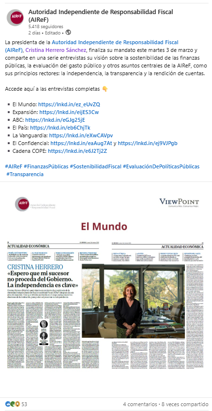 Post en el LinkedIn de la AIReF